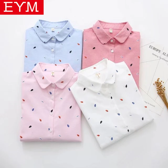US $8.89 EYM Brand Printed Shirts Women 2019 Spring New Women Long Sleeve Blouse Good Quality Cotton Blouses