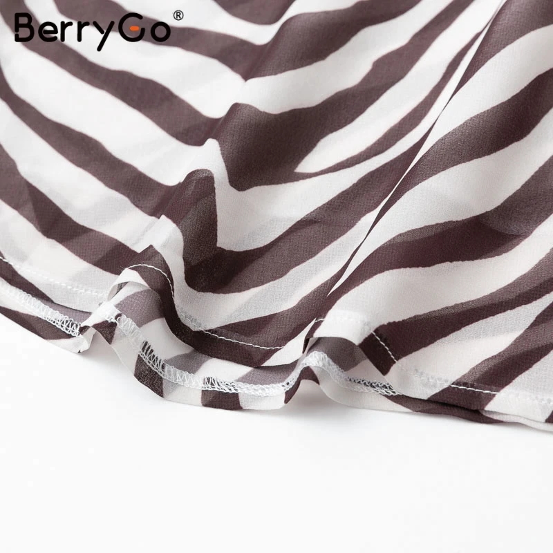BerryGo женская блузка рубашка принт с полосками зебры летняя блузка колокол с длинным рукавом женский топ рубашка Элегантная кружевная женская блузка Ретро