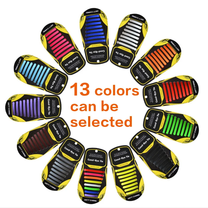 Elastic No-Tie Shoelaces for Kids and Adults - 16 Piece Set in 13 Vibrant Colors