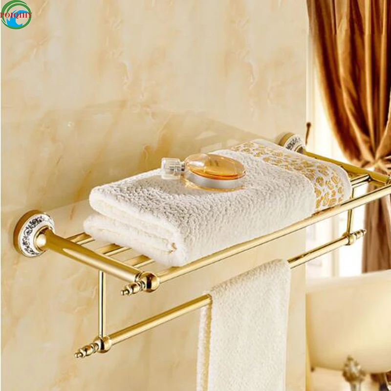 

New Arrival golden Finish Bath Towel Shelves Towel Rack Towel Bar Bath Hardware accessories
