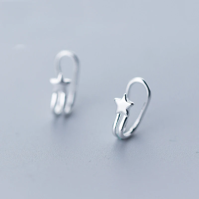 

MloveAcc New 100% 925 Sterling Silver Simple Star Clip Earrings for Women Authentic Original Jewelry Gift