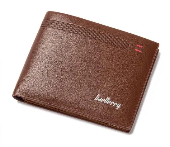 Коричневый Baellerry, высокое качество, тонкий мужской кошелек, кошелек для денег, короткие мужские кошельки, тонкий модный простой кожаный кошелек для мужчин, цена - Цвет: Коричневый
