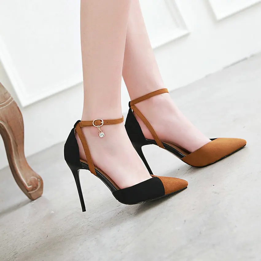 QUTAA Women Shoes Platform Women Pumps Thin High Heel Sexy Party Shoes Pointed Toe Flock Fashion Ladies Pumps Size 34-43
