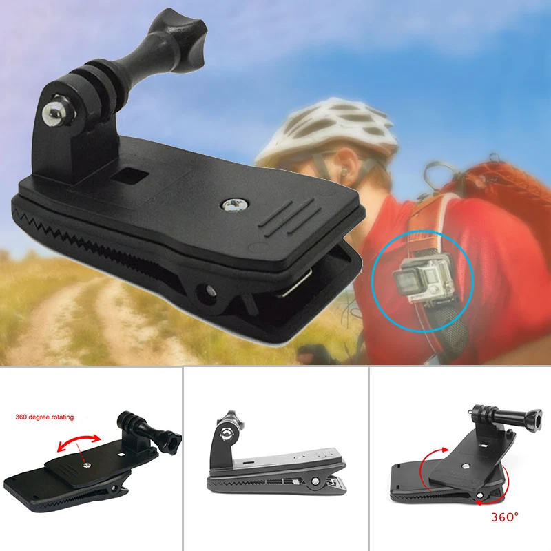 

360 Degree Rotary Backpack Hat Clip Clamp Mount for Gopro Hero 5 3 4 Session SJCAM SJ4000 For Xiaomi Yi 4K Go Pro Accessory