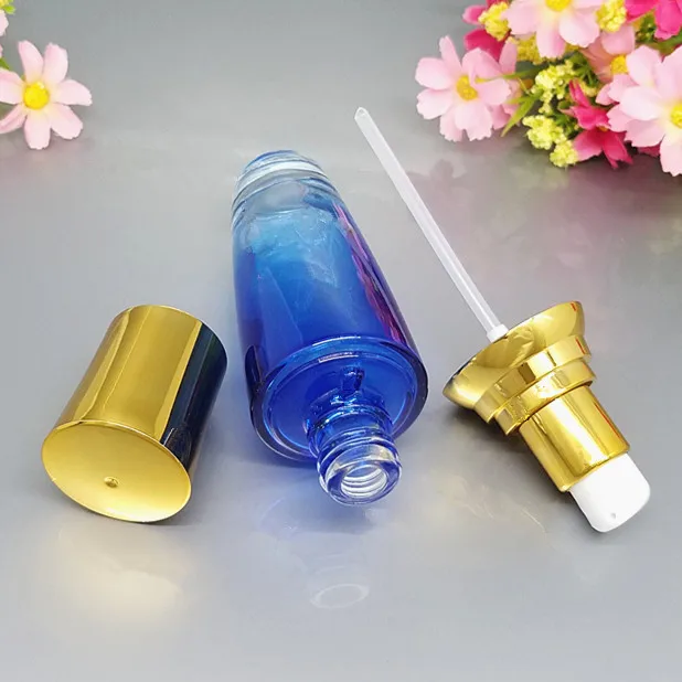 Essence Glass Lotion Pump Blue Glass Packaging Bottle Empty Comestic Containers Bottle Cream Travel Bottling 203050g ml (10)