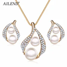 AILEND 2018 Bijoux Luxury Double Simulated Pearl Jewelry Set For Woman Fashion Dubai Crystal Necklace Earrings Wedding Gift