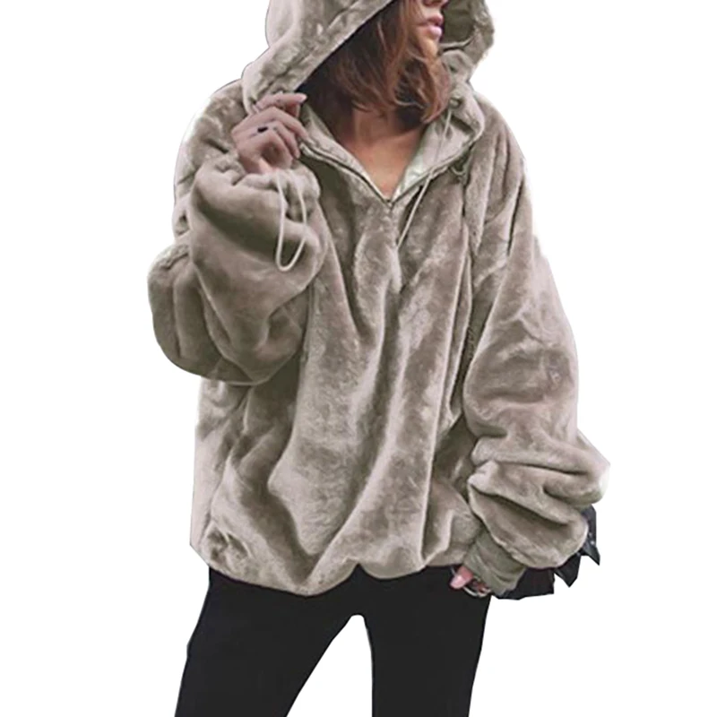 

Zipper Casual Long Sleeve Sweater Women Solid Flannel Warm Sweaters Fashion Oversize Hooded Tops Autumn Winter Coat Women