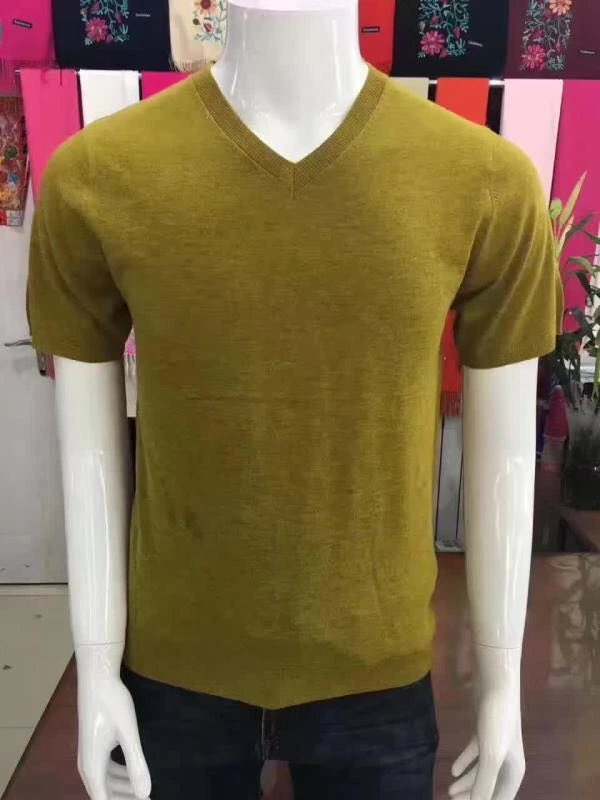 Мужской тонкий свитер с коротким рукавом и V образным вырезом 170/84A 185/96A|cashmere men|sweater