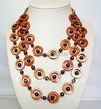

Free Shipping 18-22" Birthday Gift,Beaded Necklace,Beaded Jewelry,3 Strands Necklace With MOP Shell Pearl SP015