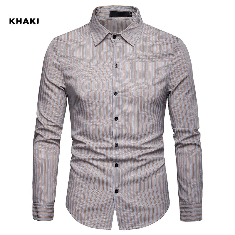 Для мужчин с длинным рукавом мужские полосатые рубашки Classic-fit Бизнес Button-Down Shirt Повседневное Мужские рубашки Топы ЕС Размеры