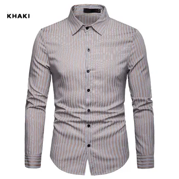 

Men Long Sleeve Shirts Male Striped Classic-fit Business Button-Down Shirt Casual Male Shirt Tops EU Size