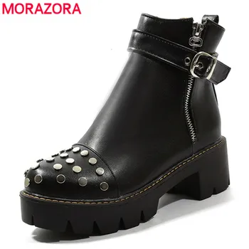 

MORAZORA Plus size 34-43 Women boots zip buckle punk autumn winter boots rivets solid color ladies ankle boots female shoes