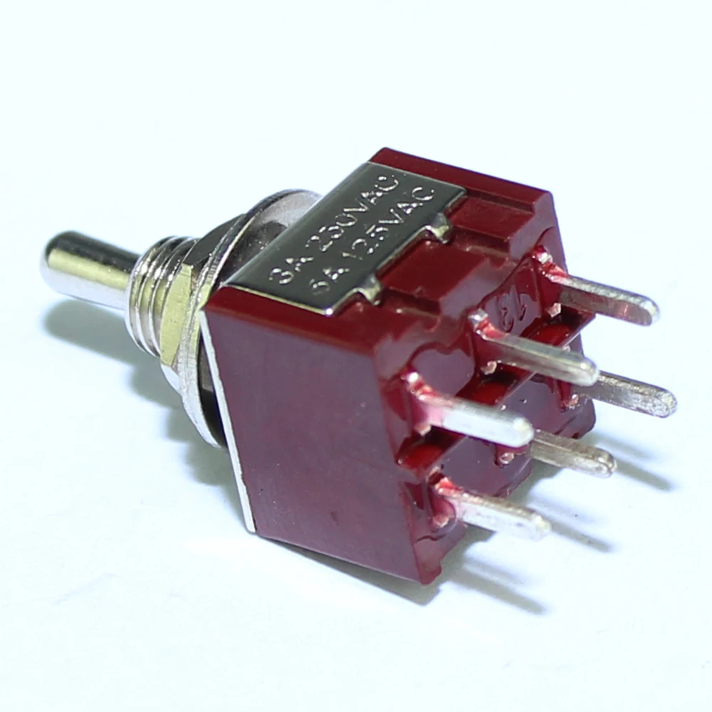 ON OFF DPDT Миниатюрный переключатель с короткой ручкой M6X0.75 3A 250VAC 6A 125VAC 6 Pin в красном