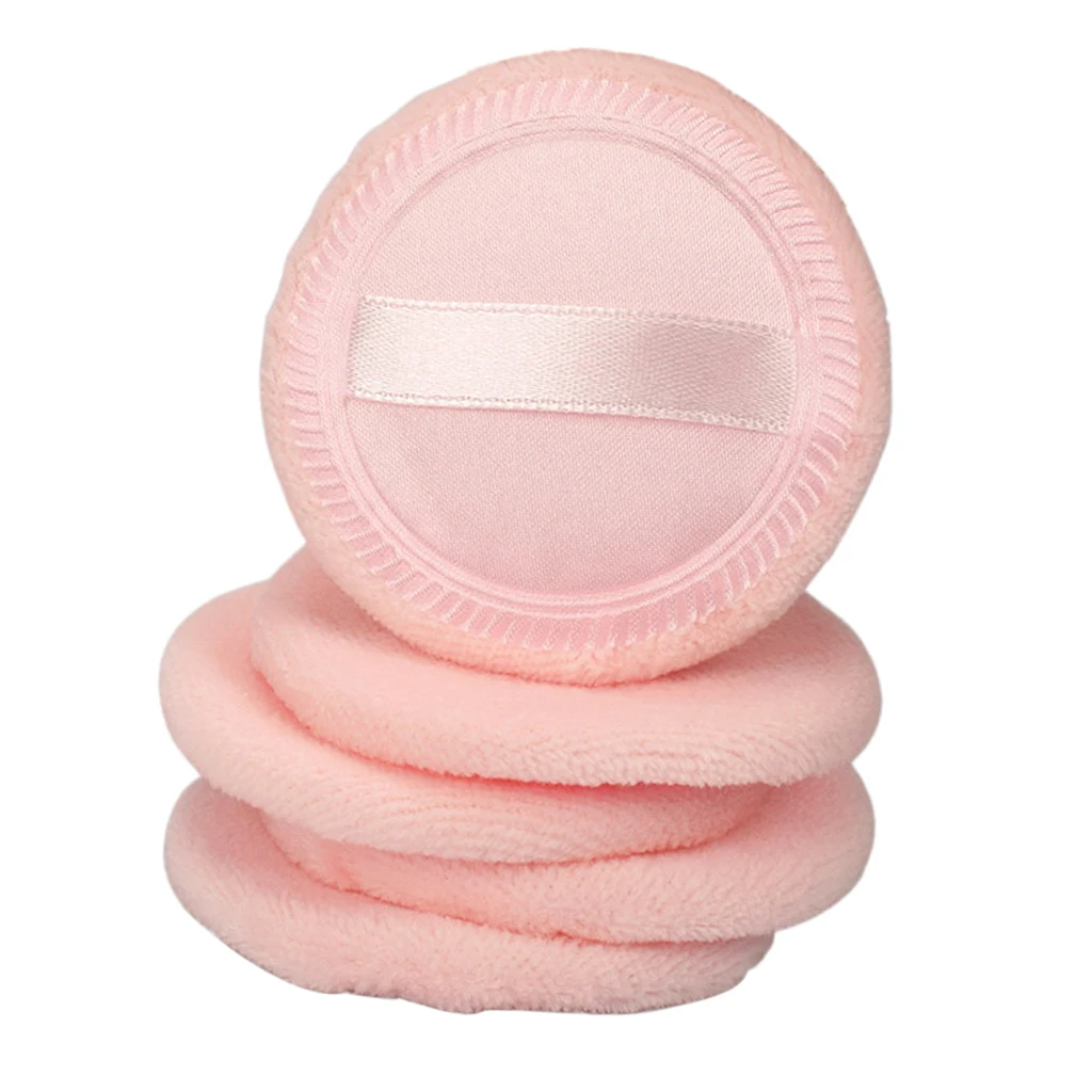 5Pcs Soft Cotton Makeup Blusher Powder Puff With Ribbon Strap Blush Loose Powder Blending Puff