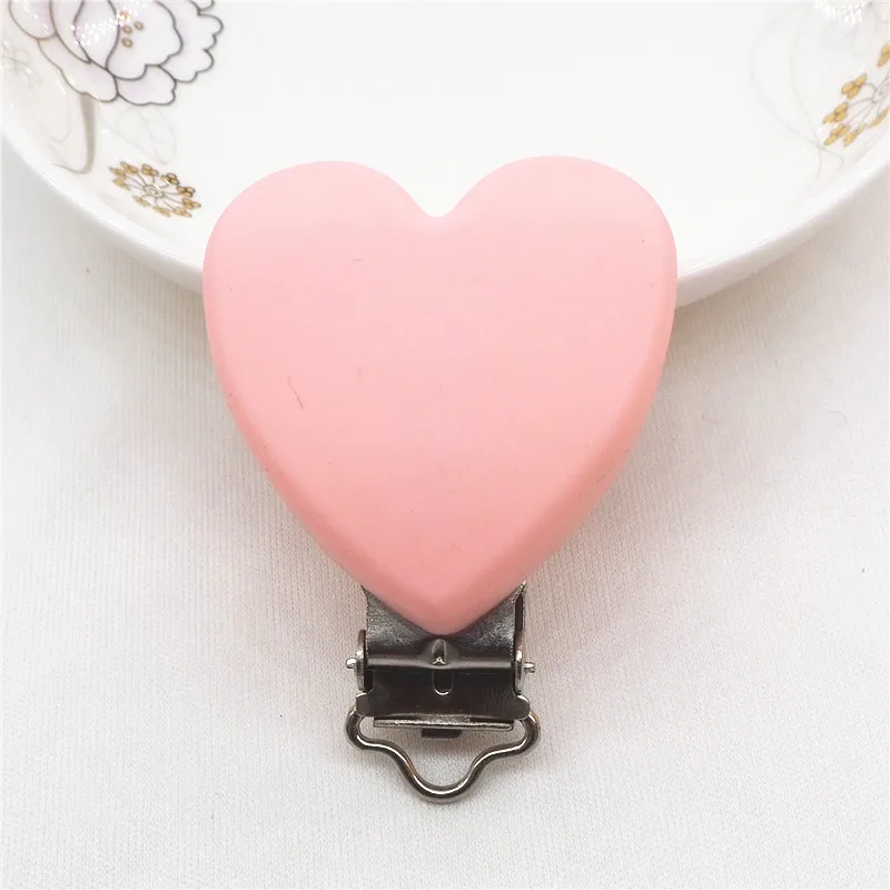 Chengkai 10pcs Silicone Heart Teether Clips Baby Shower Pacifier Dummy Soother Nursing Charm Jewelry Making Holder Clips - Цвет: Candy Pink