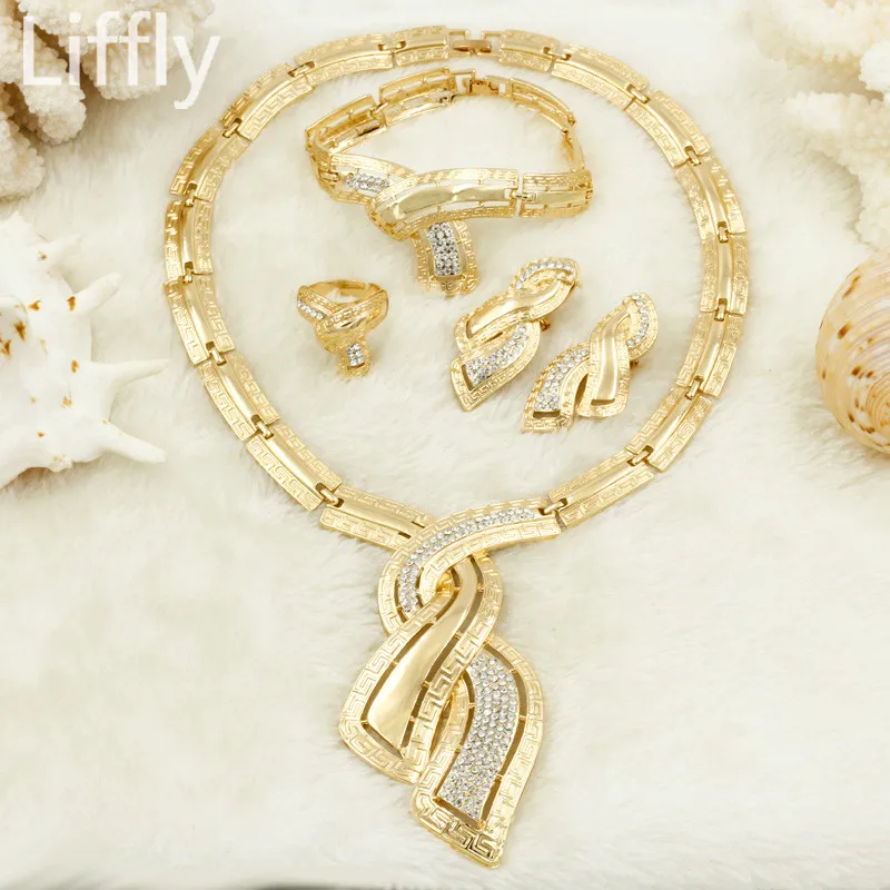 

2019 New Fashion Turkish Women Costume Jewelry Crystal Bead Necklace Ring Wedding African Bride Wedding Party Jewelry Sets