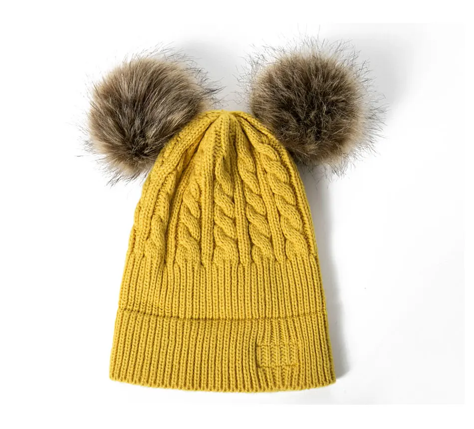 Evrfelan/зимняя шапка для мальчиков и девочек; детские вязаные шапочки; шапка с 2 помпонами; Детские плотные теплые шапочки; шапка