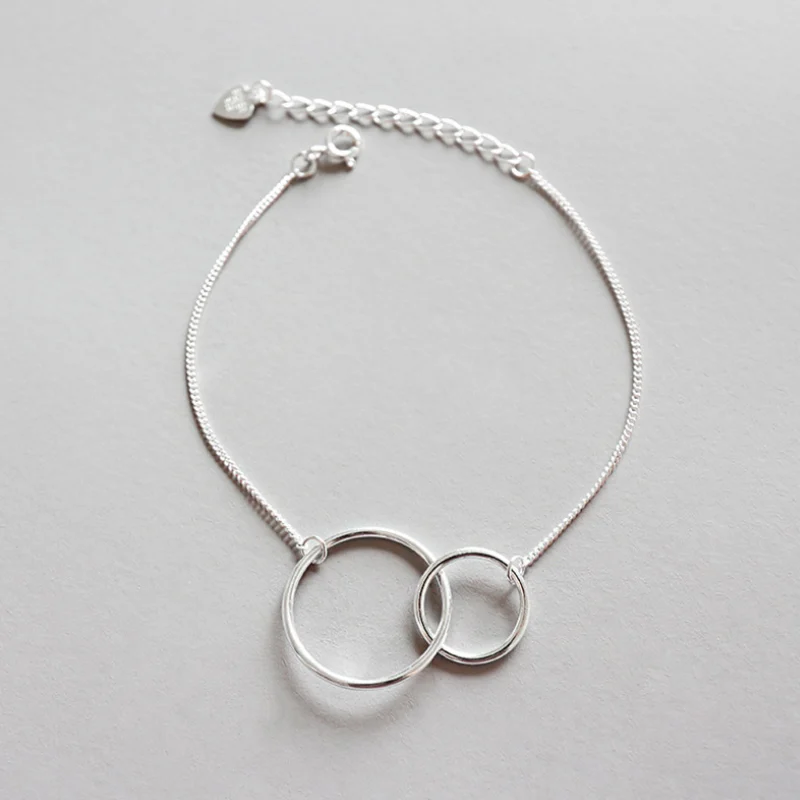 

BIG J.W Minimalist 925 Sterling Silver Bracelet Women Interlock Double Circle Silver Bracelets Bangles Prevent Allergy Jewelry