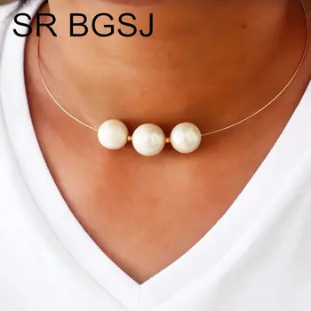 

Free Shipping 12-14mm Handmade Round White Edsion Cultured Pearl Beads Memory Wire Necklace 47cm