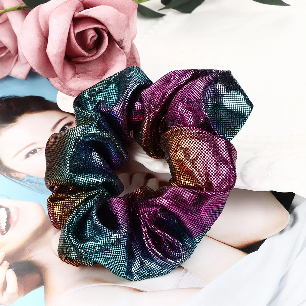 New Elegant Women Elastic Hair Rope Glitter Ponytail Holder Laser Radiation Colorful Hair Ring Scrunchy Hair Band Accessories
