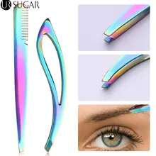 Хамелеон Радуга бровей Пинцет ногти кутикулы толкатель плоский кончик ресниц клип для удаления волос Нержавеющая сталь дизайн ногтей инструмент Макияж