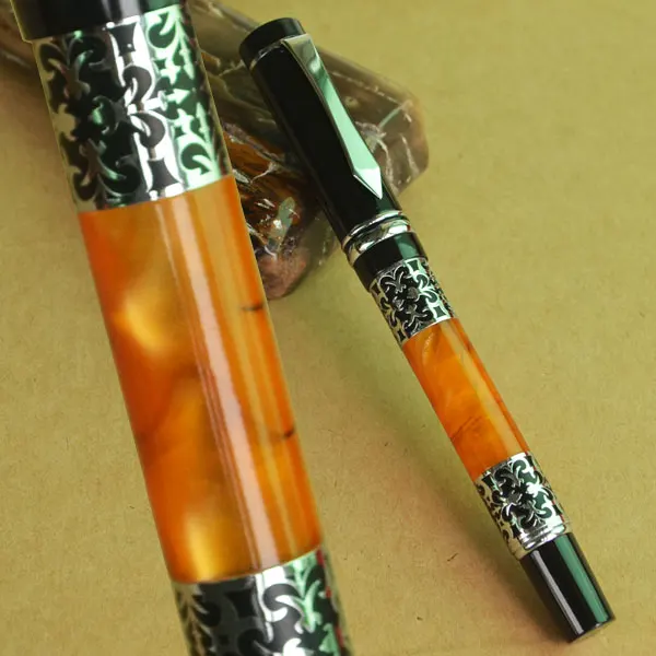 

BOOKWORM 675 ORANGE CELLULOID SILVER CLIP ROLLER BALL PEN BUSINESS AND SCHOOL SUPPLIES HOT CARVED BALLPOINT PEN FOR CHOOSE