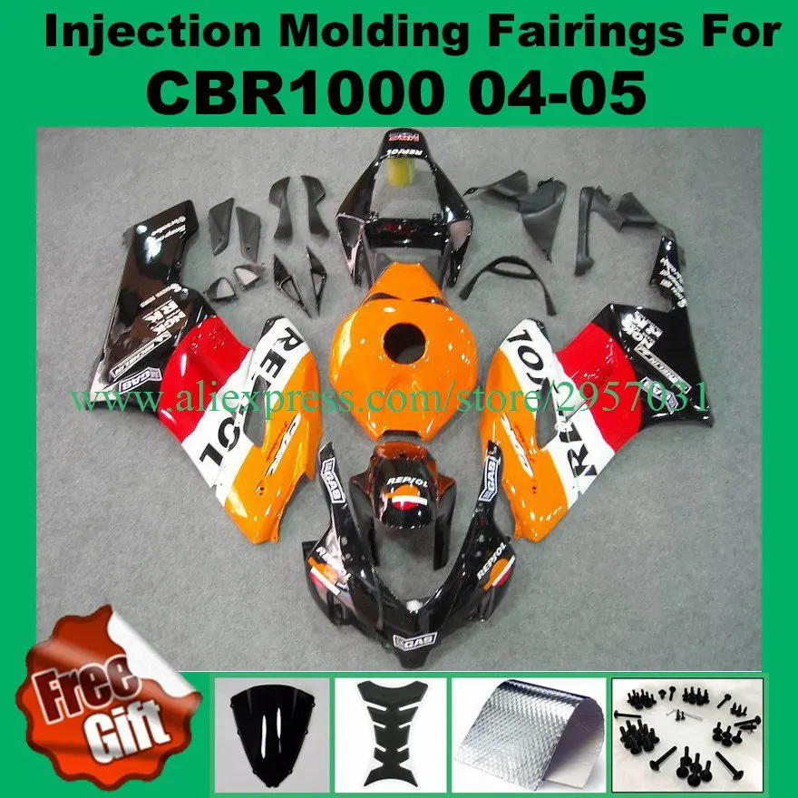 Бесплатные Винты и подарки для HONDA CBR 1000RR 04 05 красный оранжевый репсол CBR1000 RR 1000