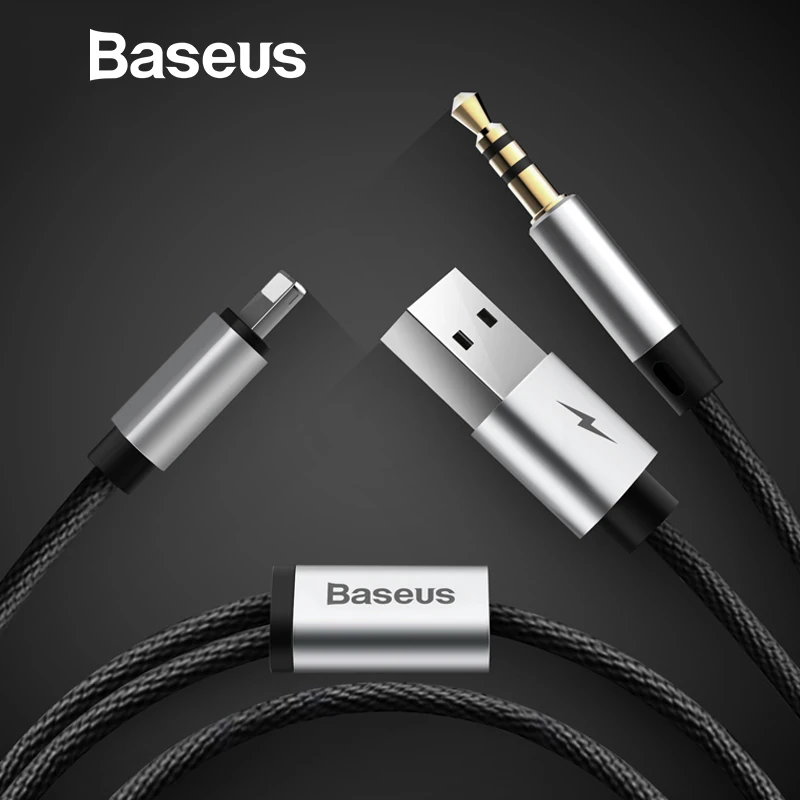 

Baseus 2 in 1 Aux Audio Cable For iPhone Adapter splitter For iPhone 8pin and USB to aux jack 3.5mm for Headphone Car speaker