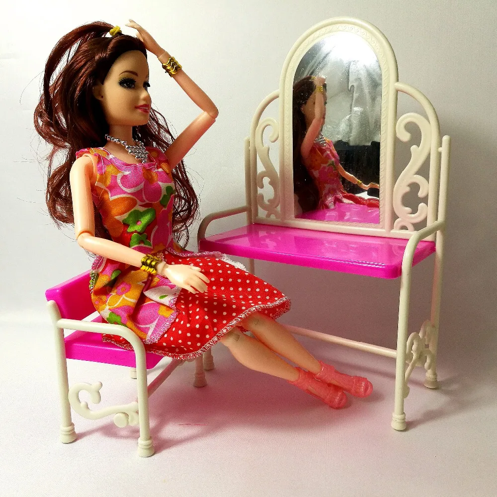 Модный классический туалетный столик, стул для стола, детский игровой домик для девочек, игрушка для спальни, лучший подарок для девочек, аксессуары для куклы Барби, мебель