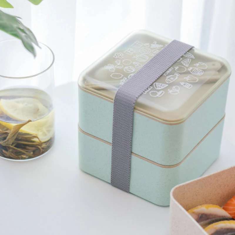 

High Quality Double Layer Lunch Box Food Container Microwave Heating Bento Boxes Lunchbox Dinnerware For Office Work School