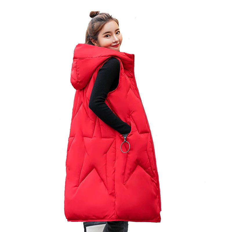 

Brieuces New Arrival 2019 Winter Vest Women Long Vest Jacket Sleeveless Hooded Down Cotton Winter Waistcoat Warm Vest Female