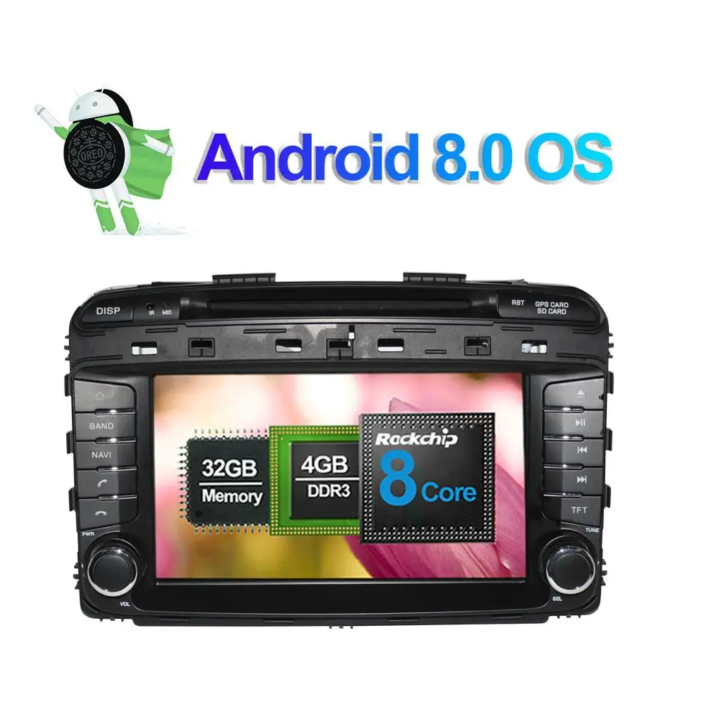 Clearance 8 Inch Android 8.0 Octa Core 4GB RAM 32G ROM Car PC DVD CD Player For Kia Sorento 2015- GPS Navigation Radio Stereo WIFI 4G 1