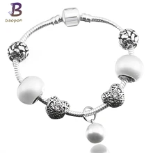 BAOPON посеребренный винтажный браслет с жемчужными подвесками для женщин подходит для оригинальных бусин брендовый браслет DIY Ювелирные изделия Браслеты подарок