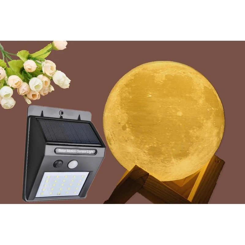

3D Printing Moon Lamp & 25 LED Solar Powered Panel Motion Sensor Outdoor Wall Light