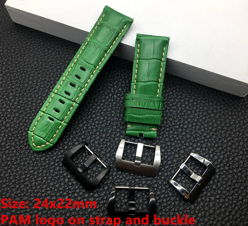 Luxury Genuine leather 22mm 24mm 26mm Green Watchband For Panerai strap PAM111 for big Pilot Sport Watch band Wristband buckle
