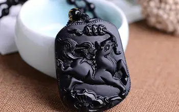 

A new year folk style new spot natural Obsidian twelve zodiac Horse Pendant pendant.