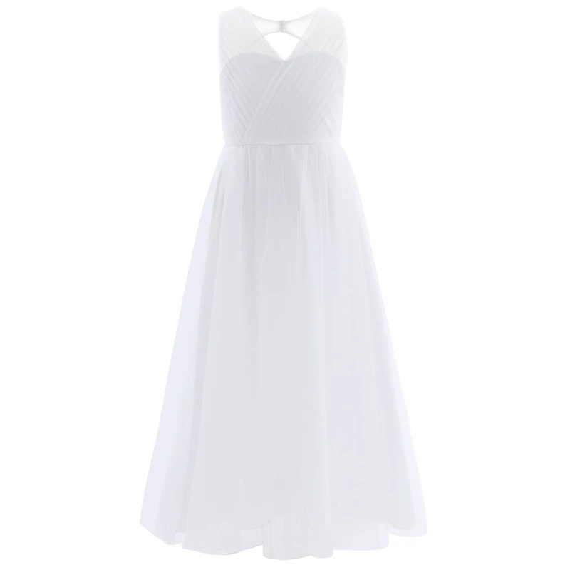 Бирюзовое Сетчатое платье с вырезом на спине и цветочным узором для девочек праздничное платье принцессы из тюля высокого качества детская одежда 5 цветов От 4 до 14 лет - Цвет: White