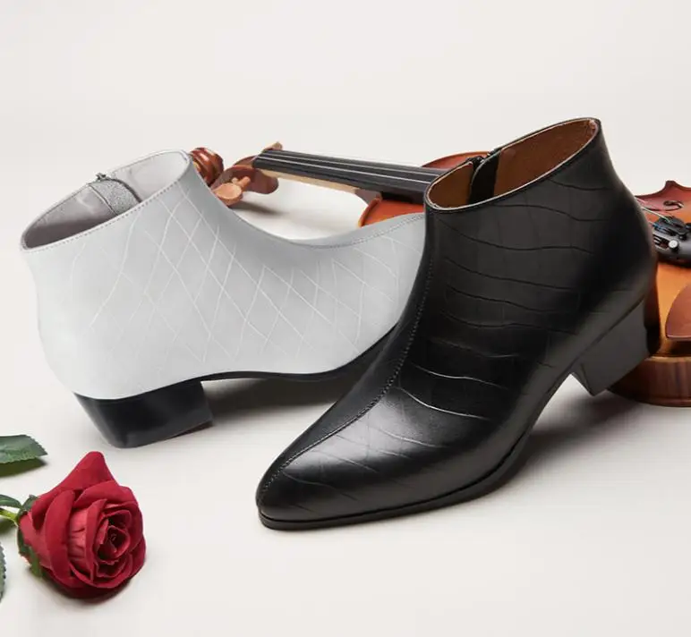 Do Leather Outono inside Sapatos Couro Toe inside E Ankle Salto De Apontou Inverno Genuíno Dos Alto Short New Inside Botas Da Branco Moda Homens Preto Trabalho Plush Mens Plush Boots Vestido Casamento wr1zwpqF