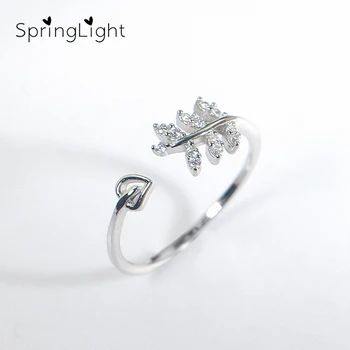 

SpringLight Cute Spring leaves Ring Real 925 Sterling Silver Creative Design Fine Jewelry Female Rings Lovely Party Gift Bijoux
