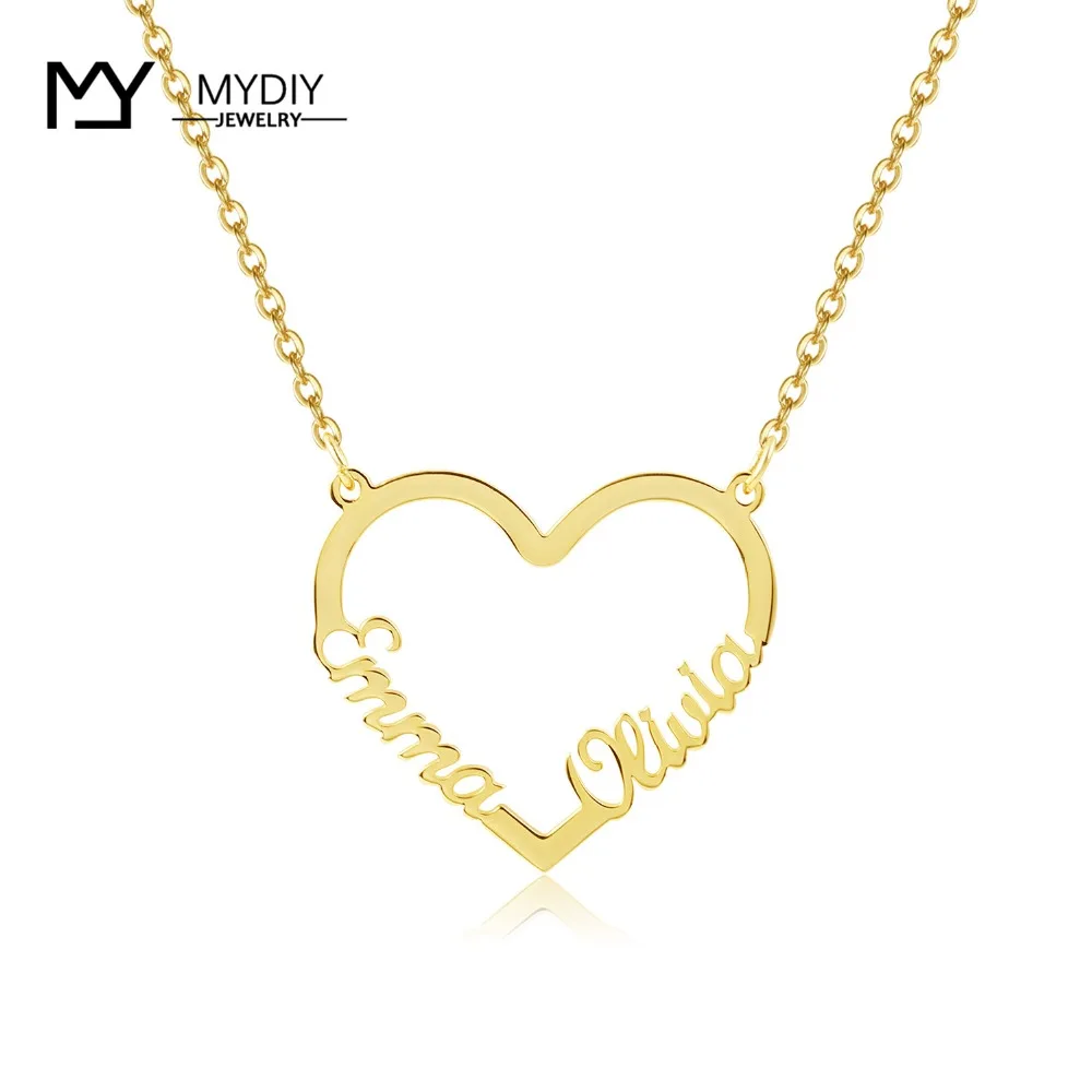 

Customize Two Names Heart Necklace Personalized Gold Nameplate in 925 Sterling Sliver Necklaces For Women Handmade Jewelry