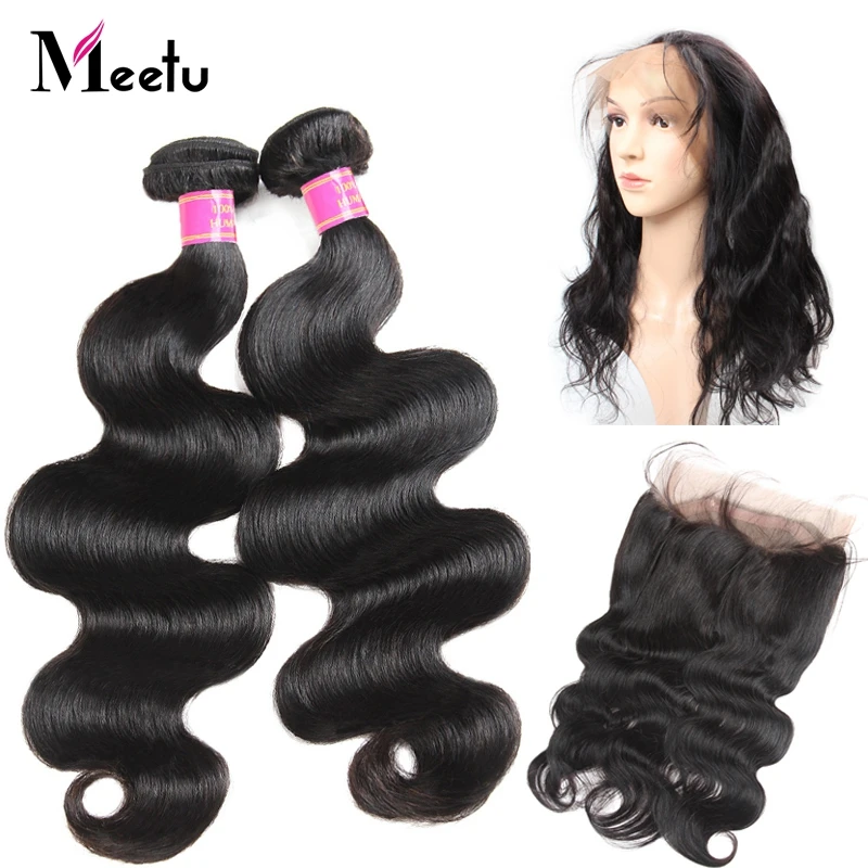 

Meetu 360 Frontal With Bundles Pre Plucked 2 Bundles Peruvian Body Wave With Frontal Closure With Baby Hair Non Remy Hair