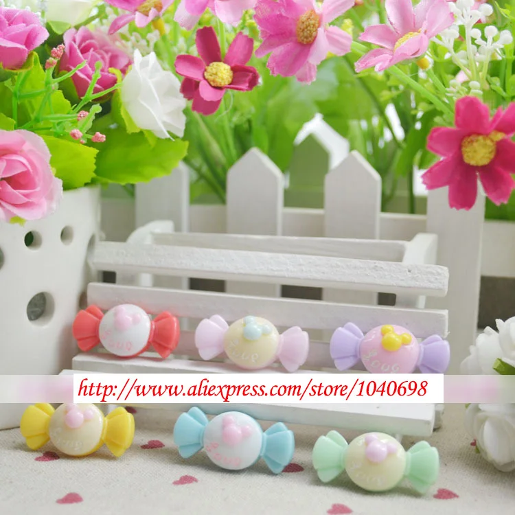 

50pcs/lot kawaii Flat back Resin cute colorful Mickey candy Jewelry Decoration DIY Accessory Wholesale 33mm