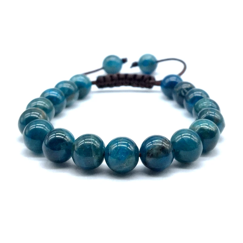 

High Quality Stone Beads Bracelet 8 mm Apatite Bead With Rope Cord Adjustable Bangle For Her Gift Woman Jewelry