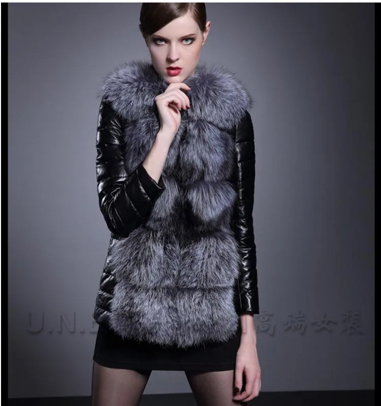 Повседневный женский лоскутный воротник из искусственной кожи с лисьим мехом, тонкая куртка, длинная куртка размера плюс, модные женские меховые пальто S/4Xl J1642