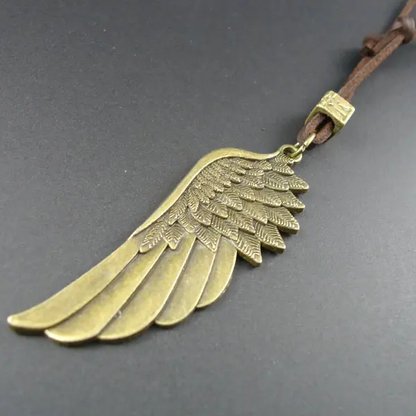 

2014 New arrival handmade vintage Angel Wing long leather pendants necklaces men jewelry women