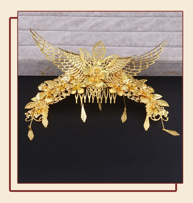 T915 китайский стиль невесты головной убор диадема Феникса классические свадебные аксессуары Золотое крыло форма свадебная корона