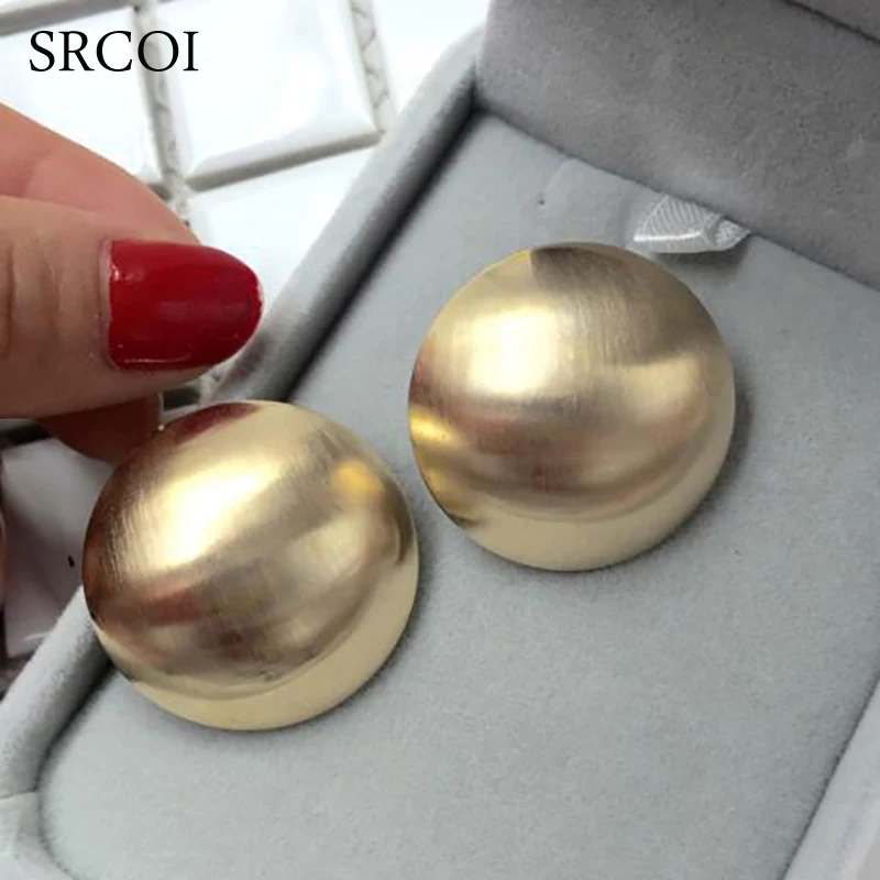 

SRCOI New Fashion Round Geometric Zinc Alloy Earrings Shining Scrub Metal Stud Earrings Women Statement Jewelry Bijoux Femme
