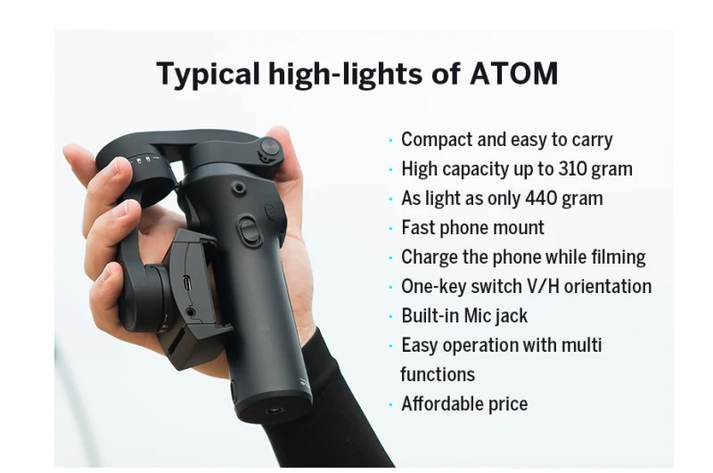 Atom 3-Axis Складной Карманный ручной шарнирный стабилизатор для камеры для iPhone смартфон GoPro и Беспроводной зарядки PK гладкой 4