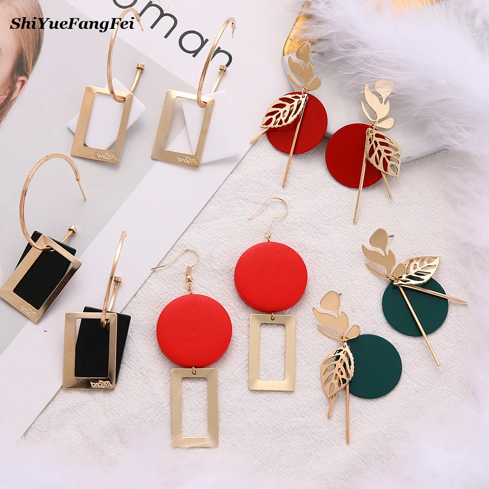 

Fashion Jewelry For Women Leave Geometric Statement Earring Hanging Charm Drop Earring Wooden Earring Wedding Party Gift