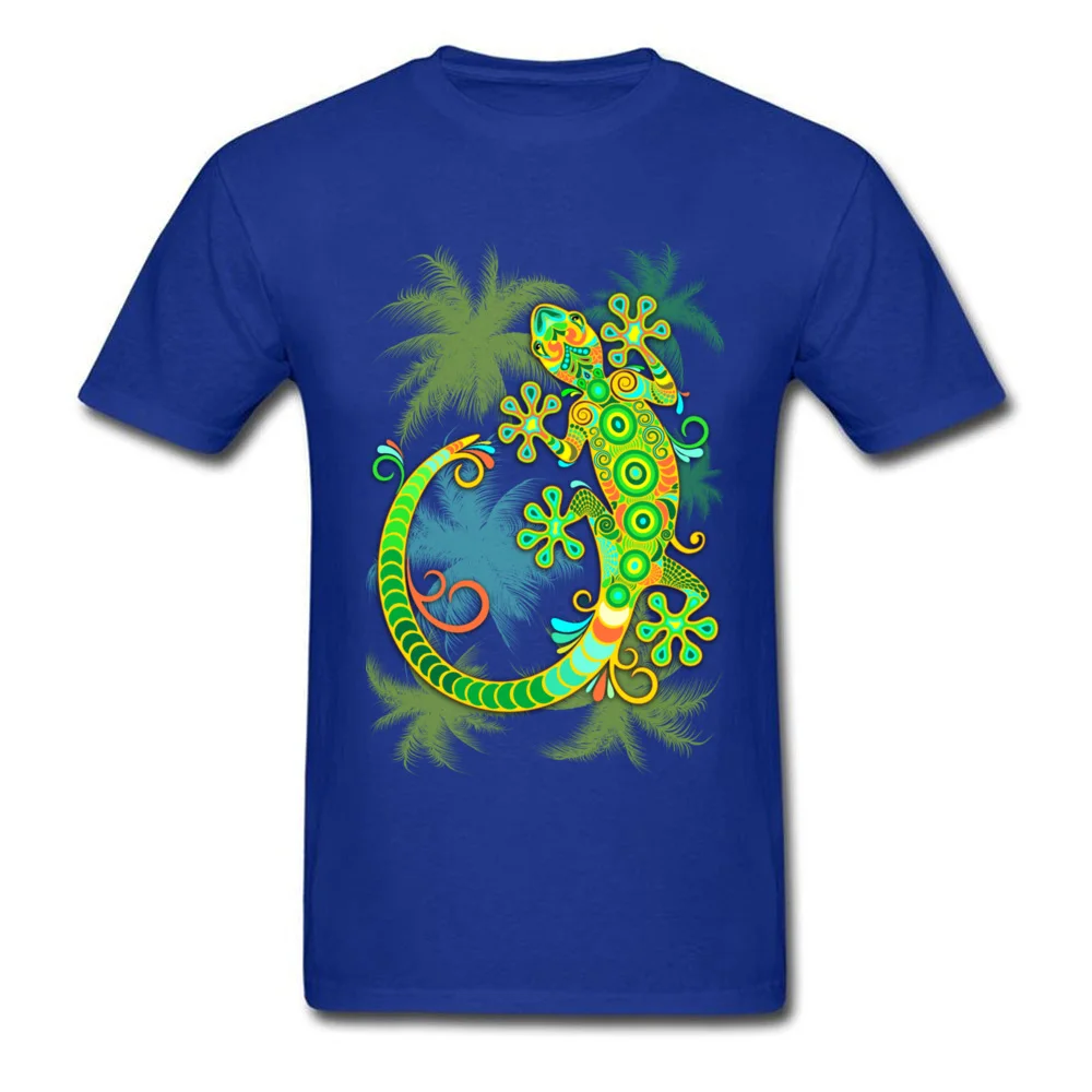 High Quality Gecko Lizard Colorful Tattoo Style Funny Top T-shirts Crewneck Pure Cotton Men Tops Shirt Tee Shirts April FOOL DAY Gecko Lizard Colorful Tattoo Style blue